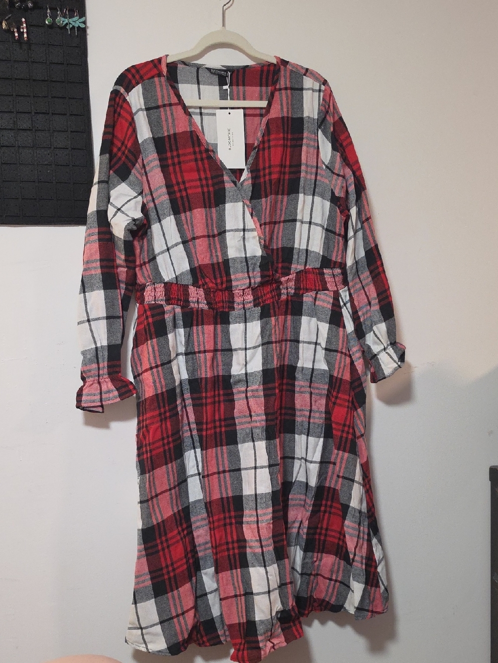 BloomChic 18/20, Red, Black and White Plaid Wrap Dress